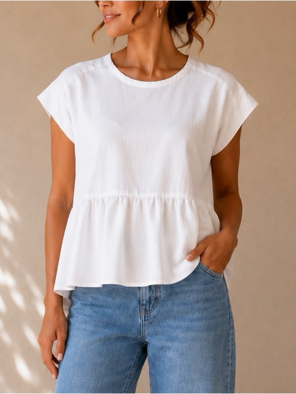 IRO White Flutter-Sleeve Peplum Top